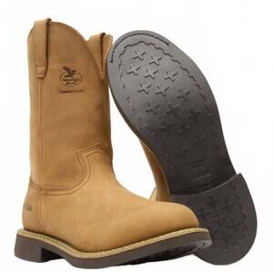 NEW GEORGIA BOOT men's wellington pull-on work boots in brown